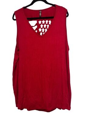 1 Clique Sleeveless Red V-Neck Top with Star-Detail Back Size 3X